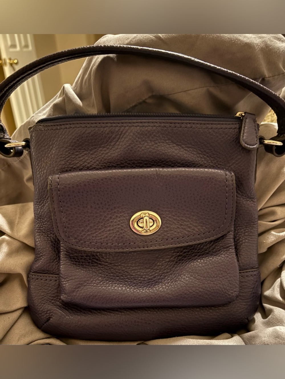 Coach Vintage  Pebbled Leather Crossbody in Purple with Gold Hardware